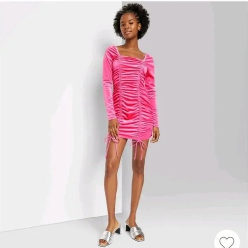 NWT Wild Fable Hot Pink Long Sleeve Ruched Velvet Bodycon Dress - Size XXL